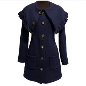 Anthropologie HWR Wool Cape Collar Sweater Coat Navy Blue XS NWOT!